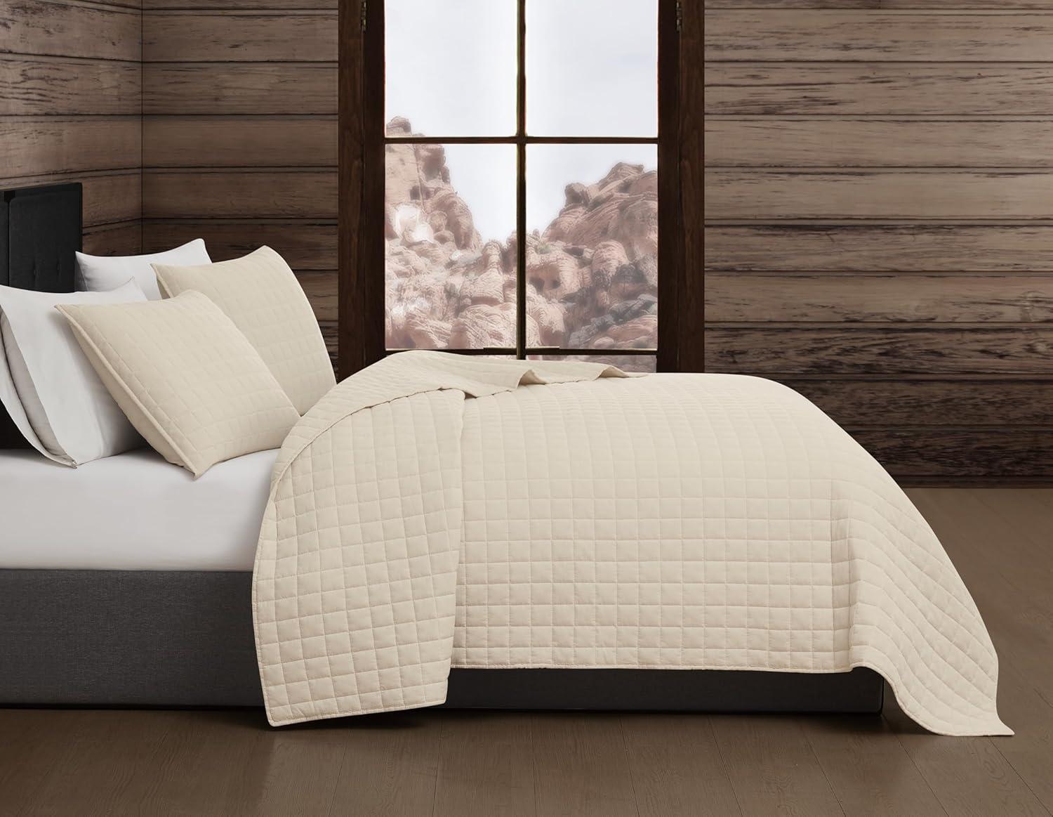 image:imageFrye Vintage Washed 100 Cotton 3Piece FullQueen Quilt Set in Grey Solid Color OekoTEX CertifiedNatural