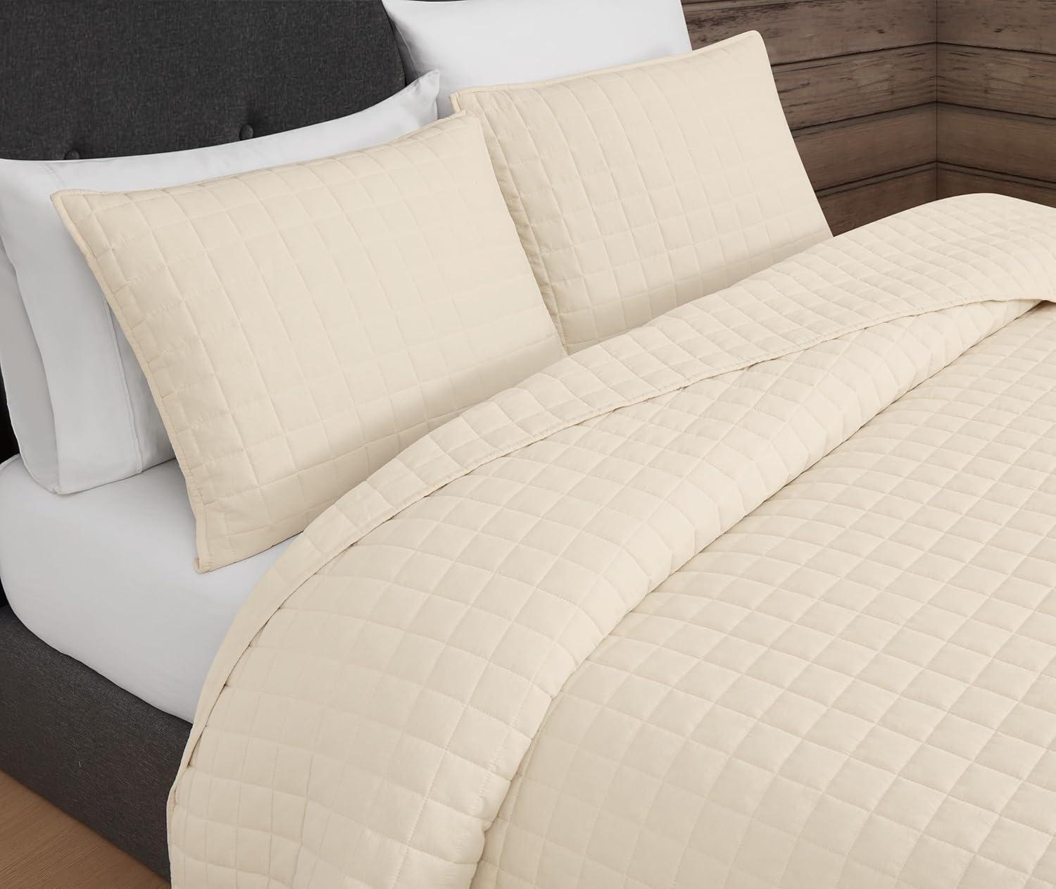 image:imageFrye Vintage Washed 100 Cotton 3Piece FullQueen Quilt Set in Grey Solid Color OekoTEX CertifiedNatural
