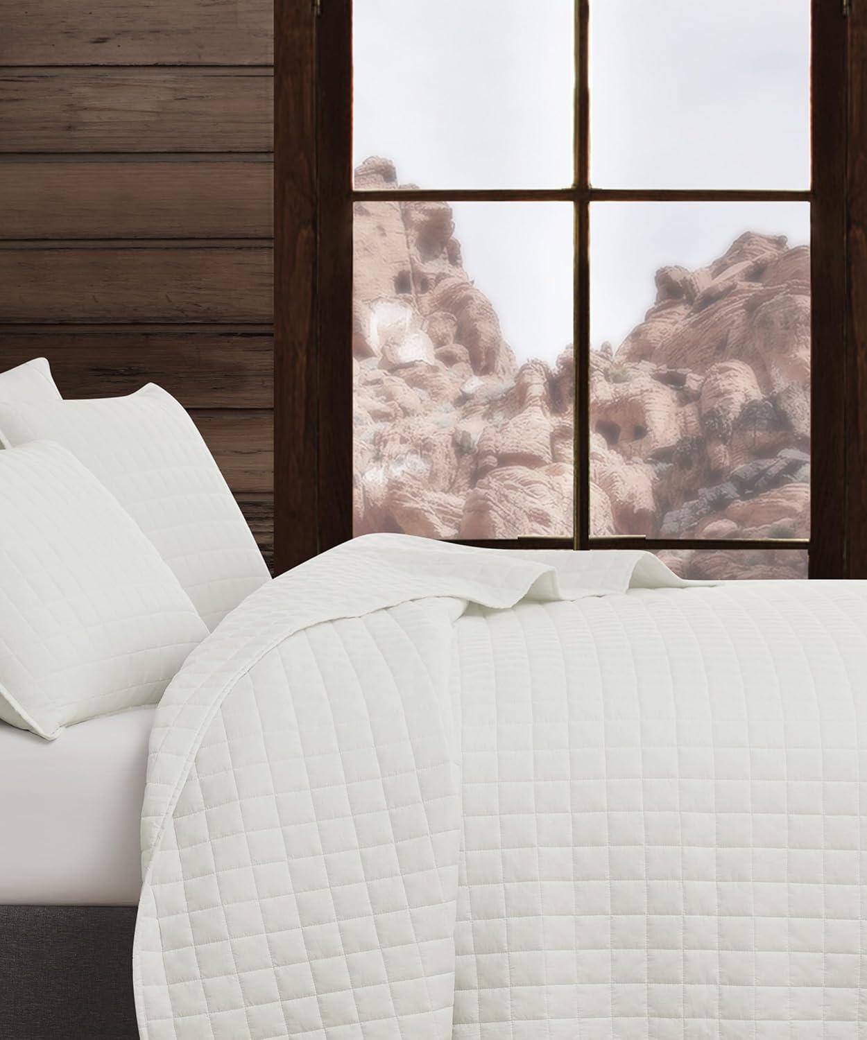 image:imageFrye Vintage Washed 100 Cotton 3Piece FullQueen Quilt Set in White Solid Color OekoTEX Certified