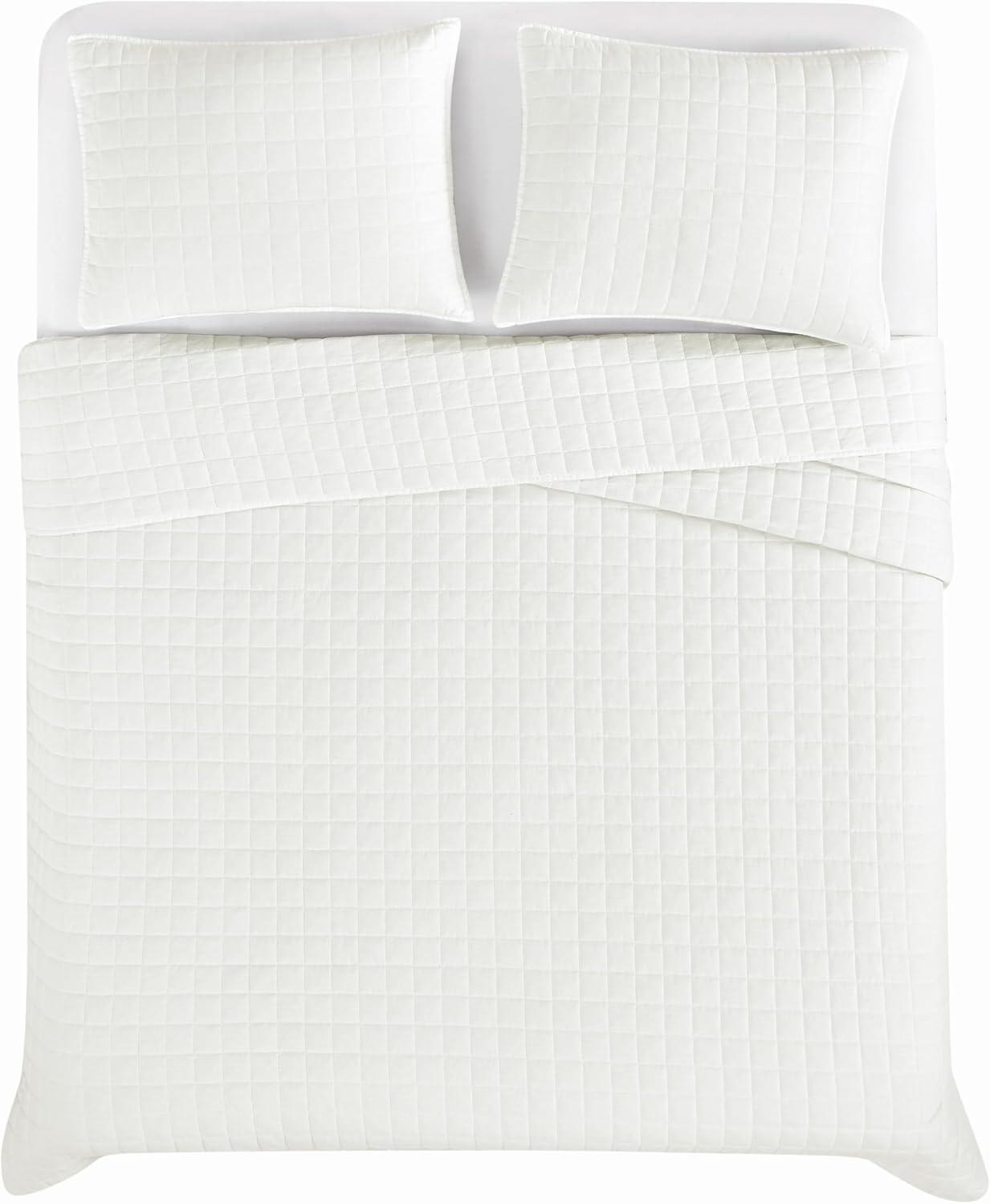 image:imageFrye Vintage Washed 100 Cotton 3Piece FullQueen Quilt Set in White Solid Color OekoTEX Certified
