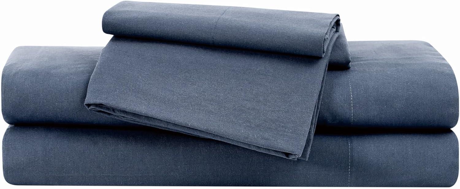 image:imageFrye Vintage Washed 100 Cotton 4Piece Queen Sheet Set in Blue Solid Color OekoTEX CertifiedBlue