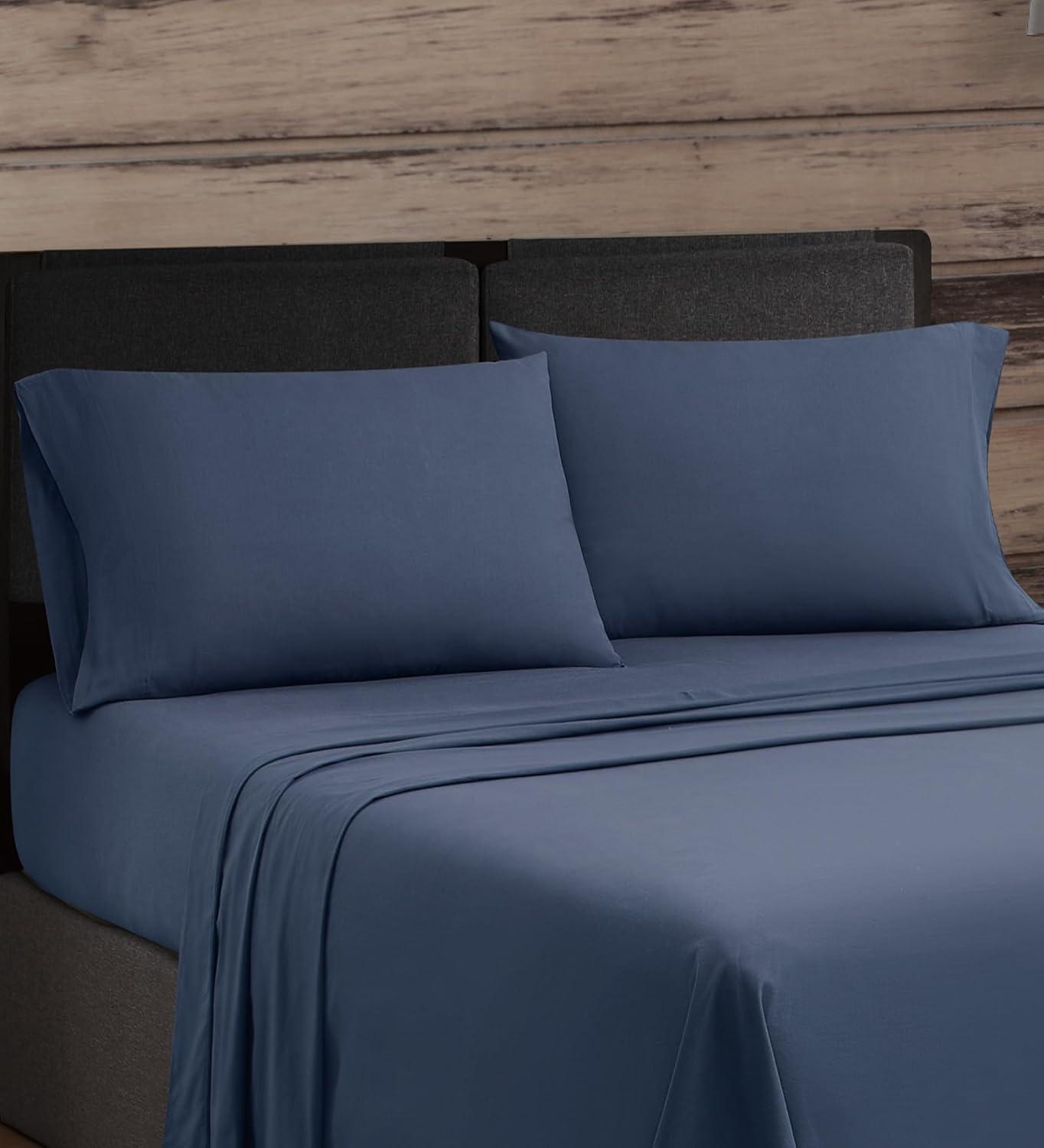 image:imageFrye Vintage Washed 100 Cotton 4Piece Queen Sheet Set in Blue Solid Color OekoTEX CertifiedBlue