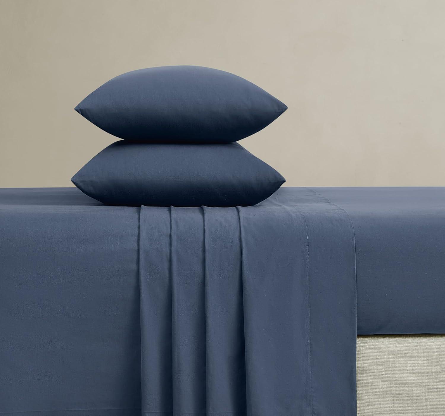image:imageFrye Vintage Washed 100 Cotton 4Piece Queen Sheet Set in Blue Solid Color OekoTEX CertifiedBlue