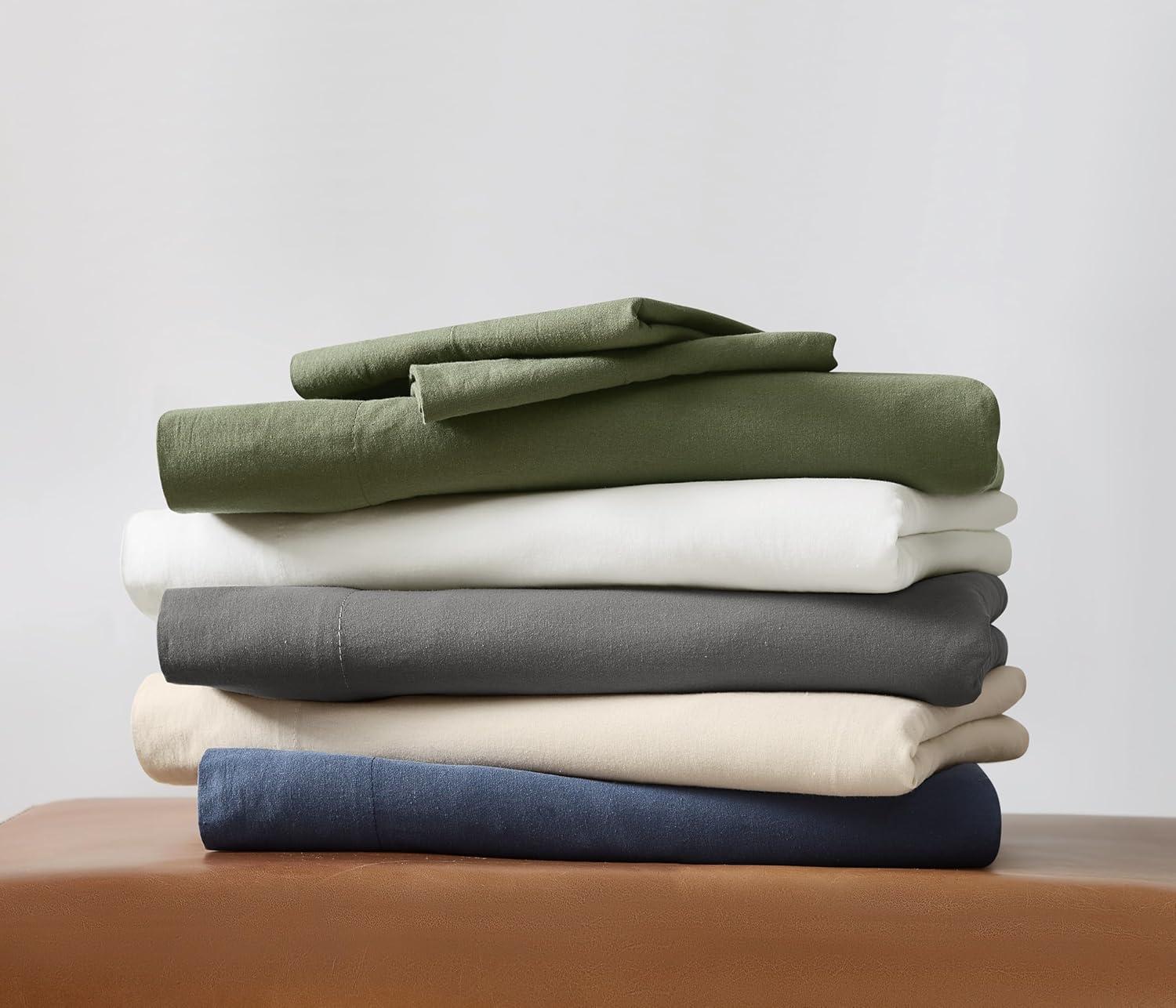image:imageFrye Vintage Washed 100 Cotton 4Piece Queen Sheet Set in Blue Solid Color OekoTEX CertifiedBlue
