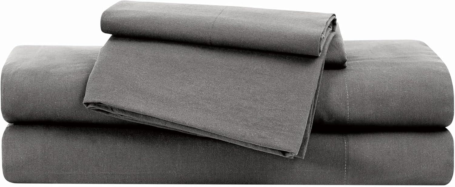 image:imageFrye Vintage Washed 100 Cotton 4Piece Queen Sheet Set in Blue Solid Color OekoTEX CertifiedGrey
