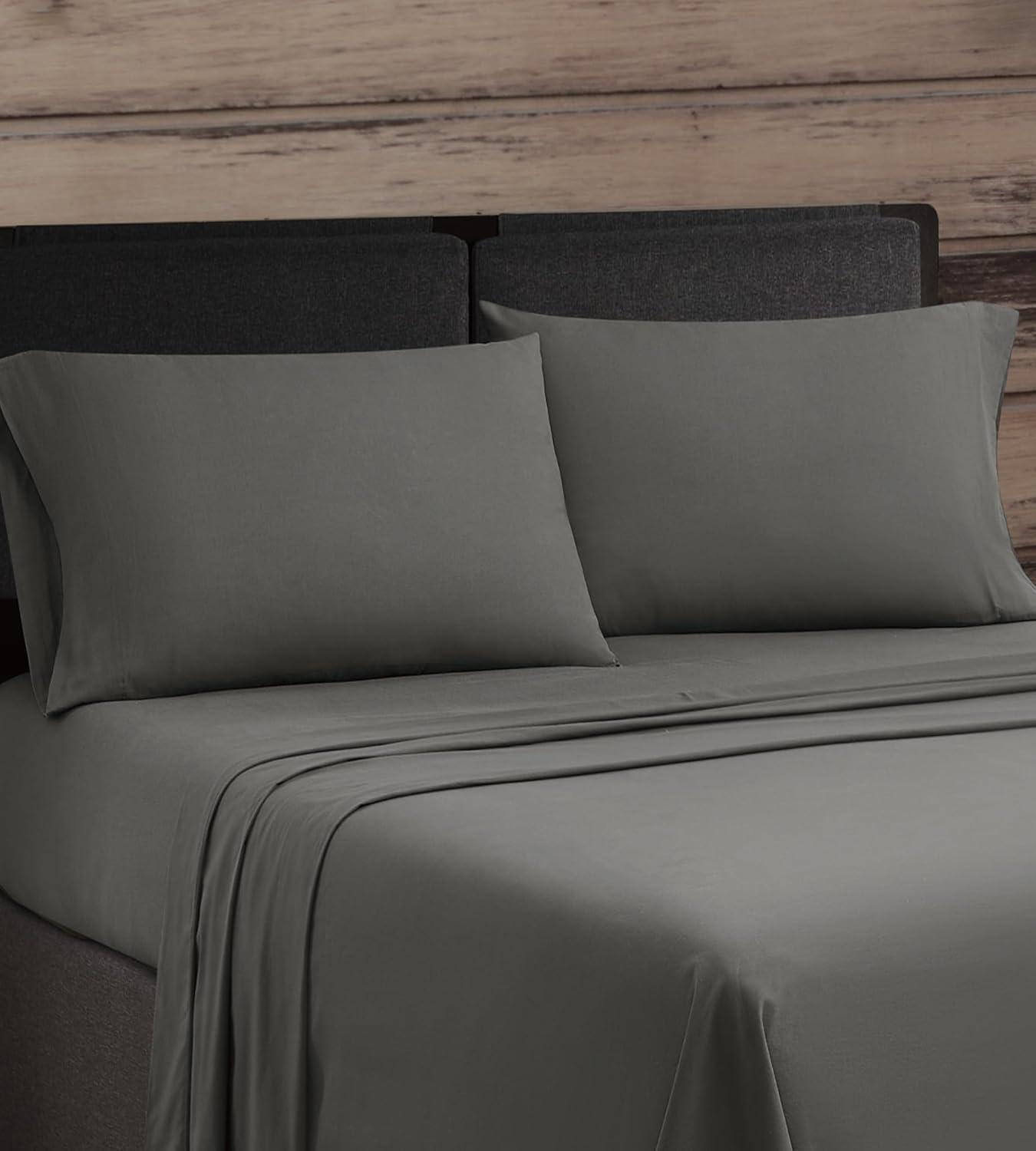 image:imageFrye Vintage Washed 100 Cotton 4Piece Queen Sheet Set in Blue Solid Color OekoTEX CertifiedGrey