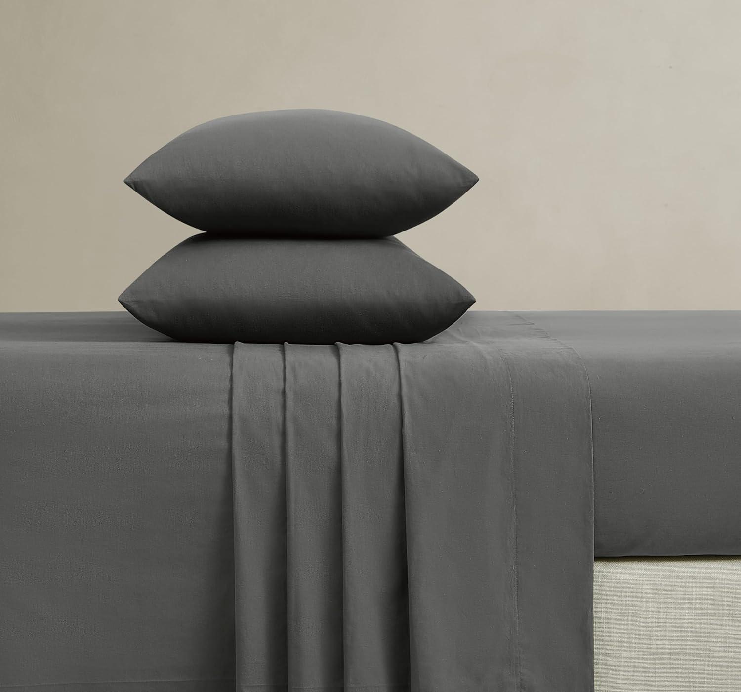 image:imageFrye Vintage Washed 100 Cotton 4Piece Queen Sheet Set in Blue Solid Color OekoTEX CertifiedGrey