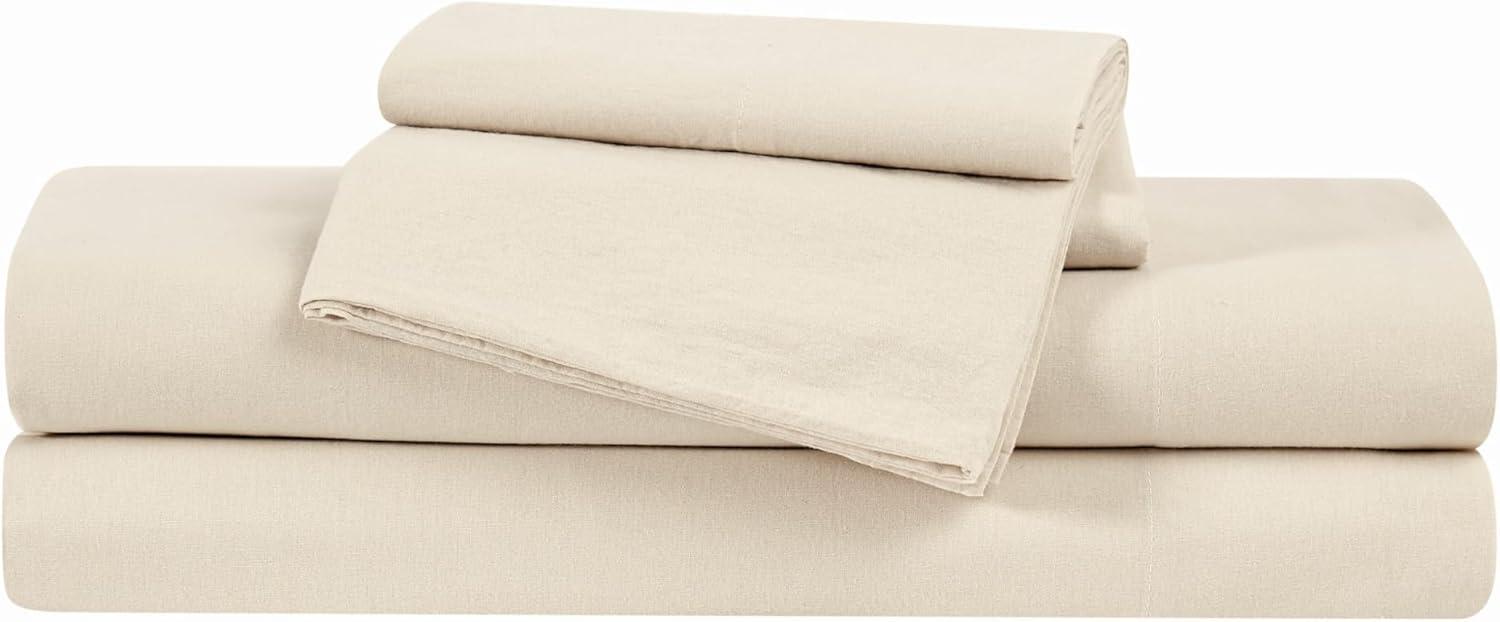 image:imageFrye Vintage Washed 100 Cotton 4Piece Queen Sheet Set in Blue Solid Color OekoTEX CertifiedNatural