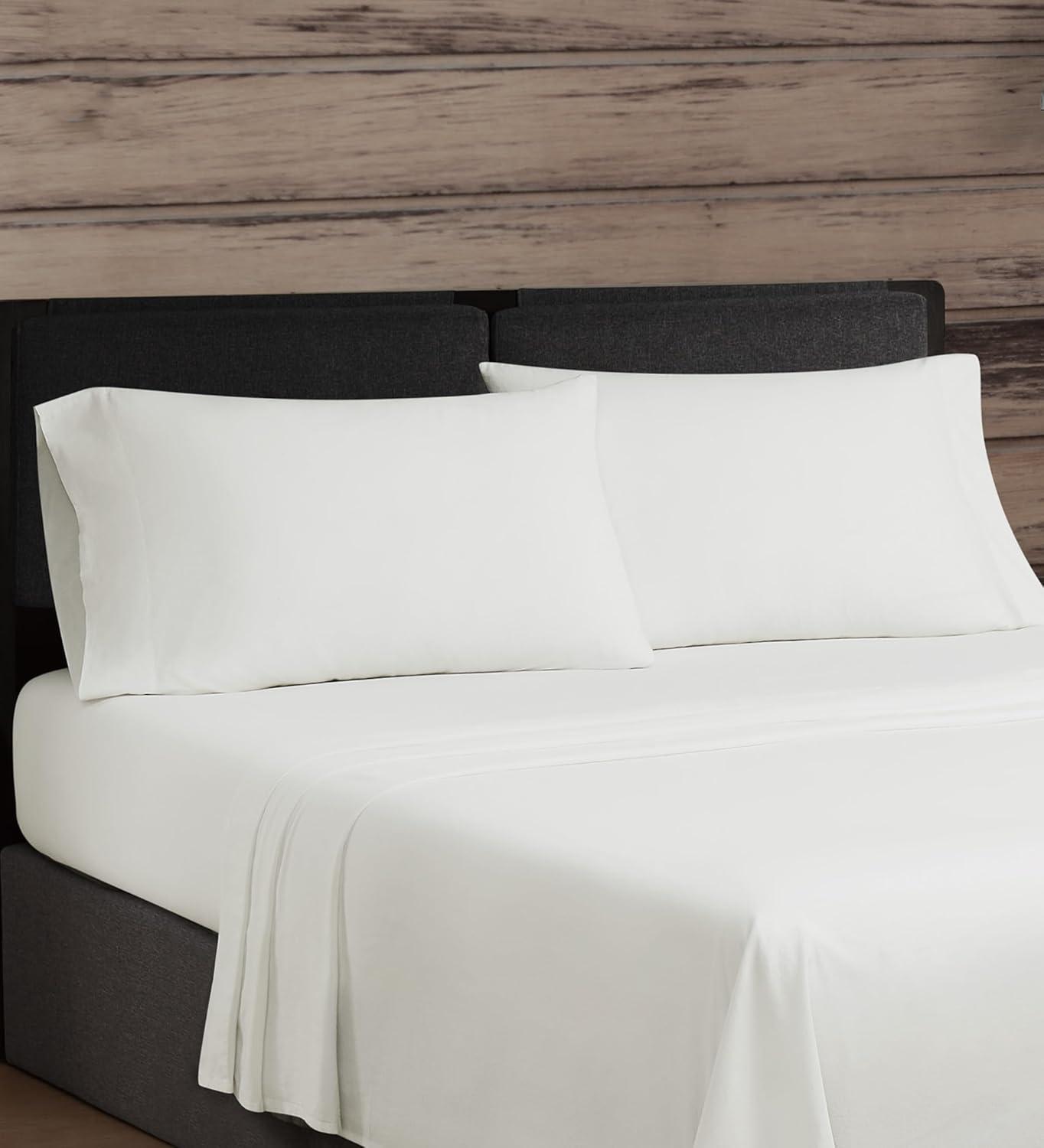 image:imageFrye Vintage Washed 100 Cotton 4Piece Queen Sheet Set in Blue Solid Color OekoTEX CertifiedNatural