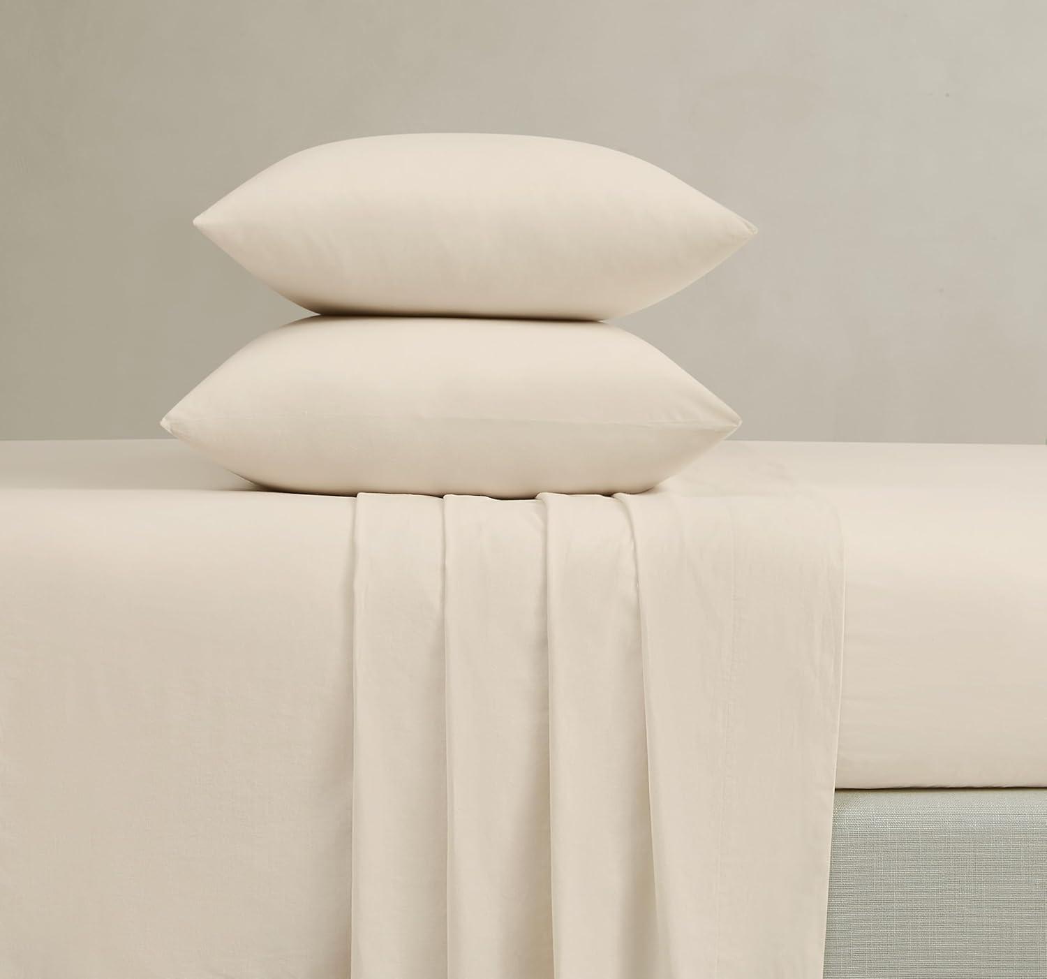 image:imageFrye Vintage Washed 100 Cotton 4Piece Queen Sheet Set in Blue Solid Color OekoTEX CertifiedNatural