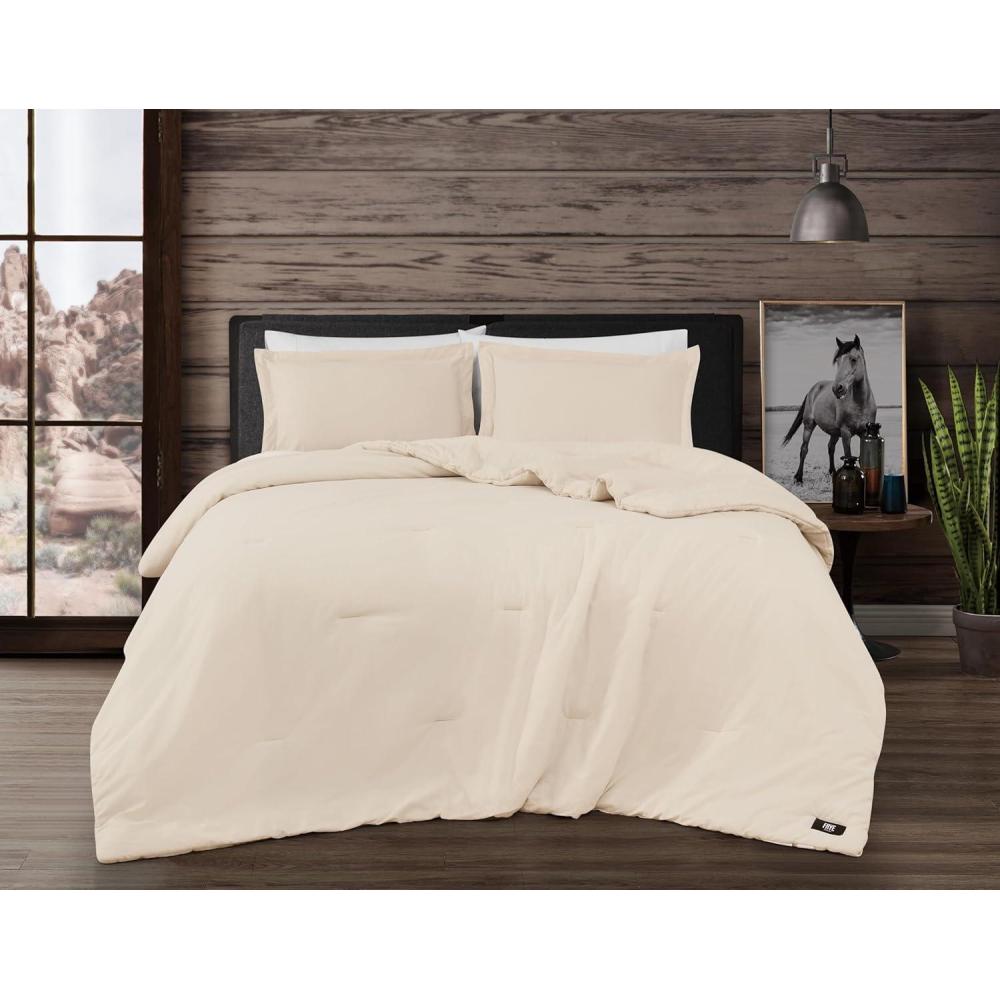 image:imageFrye Vintage Washed 100 Cotton 3Piece FullQueen Comforter Set in Natural Solid Color OekoTEX Certified