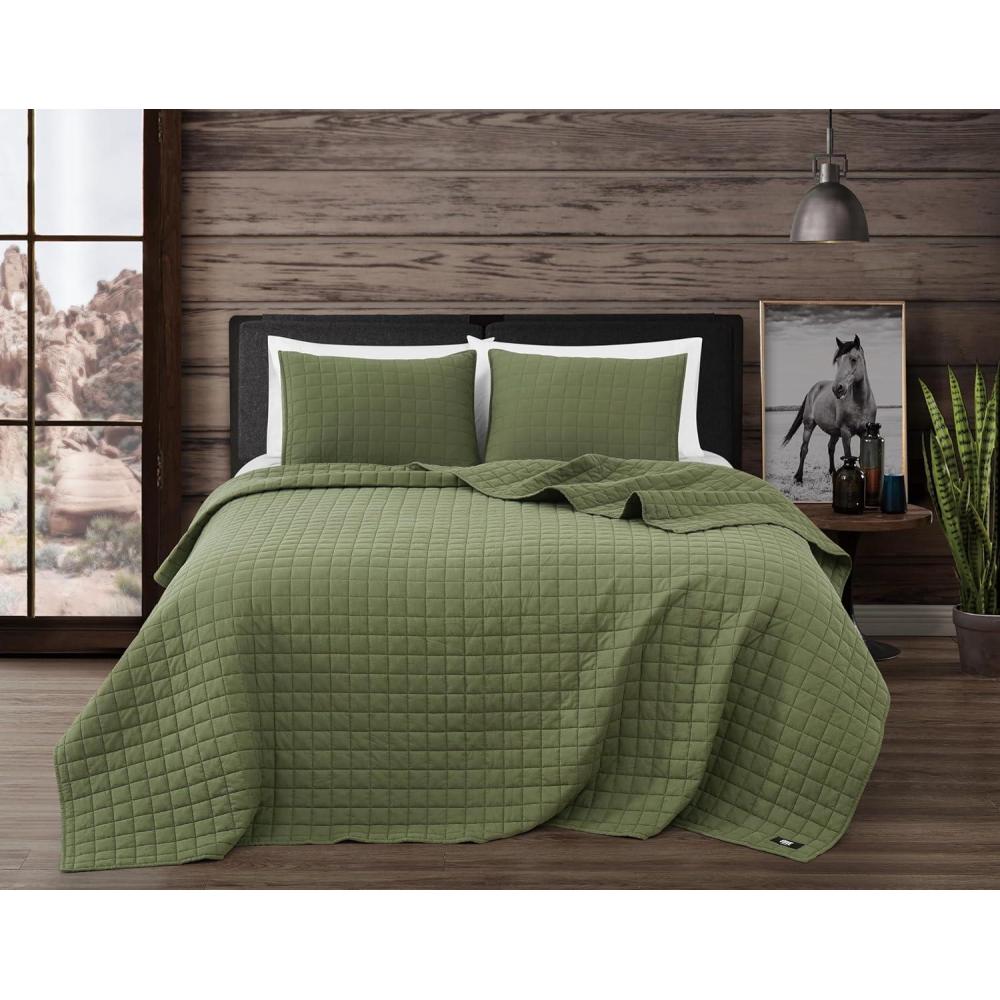 image:imageFrye Vintage Washed 100 Cotton 3Piece FullQueen Quilt Set in Blue Solid Color OekoTEX CertifiedGreen