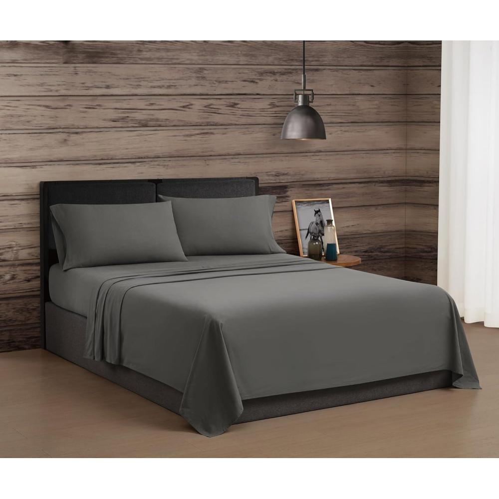 image:imageFrye Vintage Washed 100 Cotton 4Piece Queen Sheet Set in Blue Solid Color OekoTEX CertifiedGrey