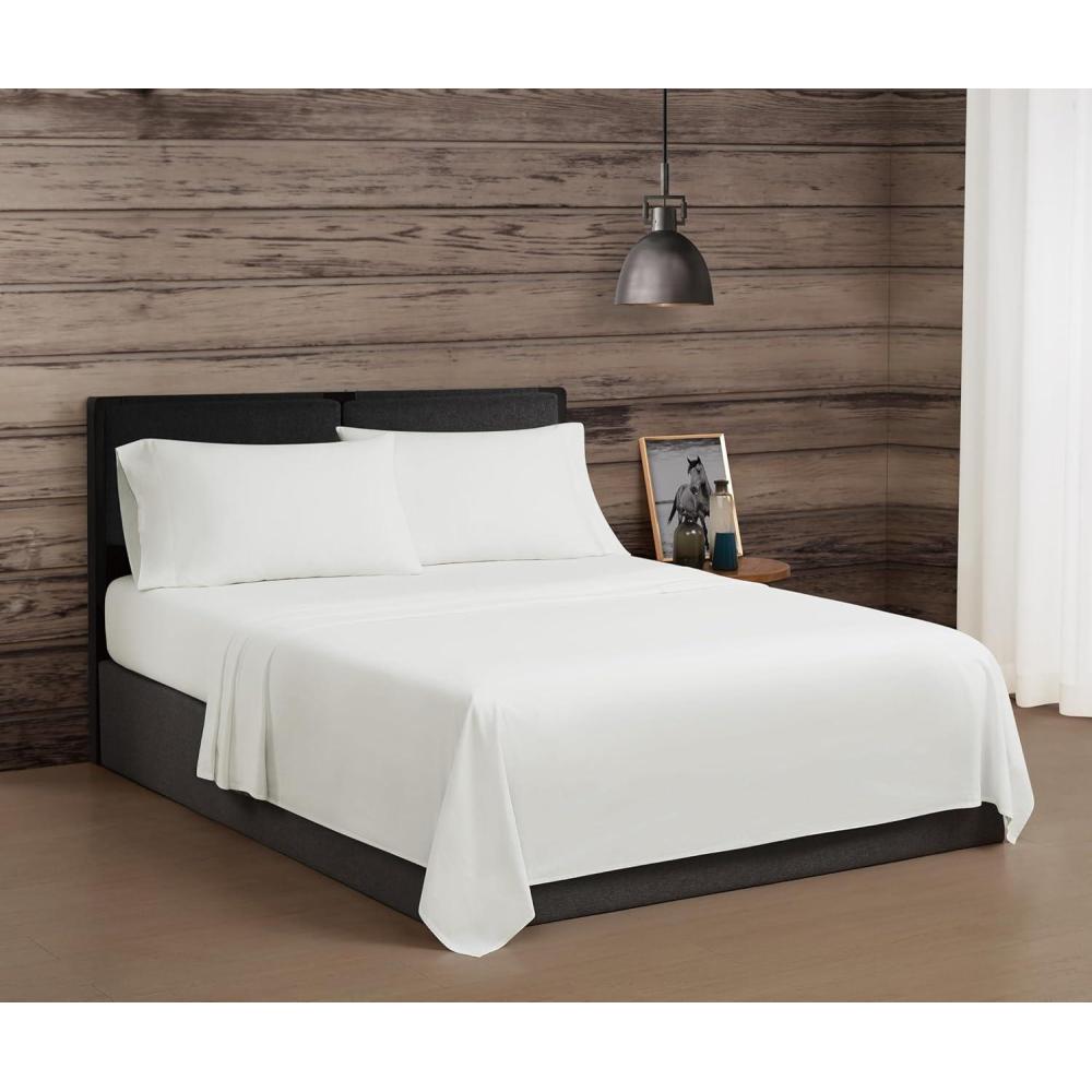 image:imageFrye Vintage Washed 100 Cotton 4Piece Queen Sheet Set in Blue Solid Color OekoTEX CertifiedWhite