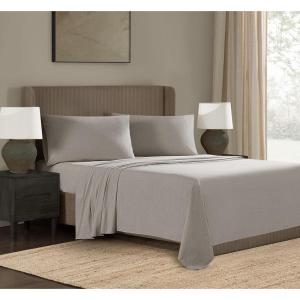 image:imageFrye Dusted Denim Cotton and Polyester Blend 55 Cotton45 Polyester Deep Pocket 4 Piece Queen Sheet Set in White All Season Adult Size OekoTEX CertifiedGrey