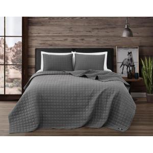 image:imageFrye Vintage Washed 100 Cotton 3Piece FullQueen Quilt Set in Grey Solid Color OekoTEX CertifiedGrey