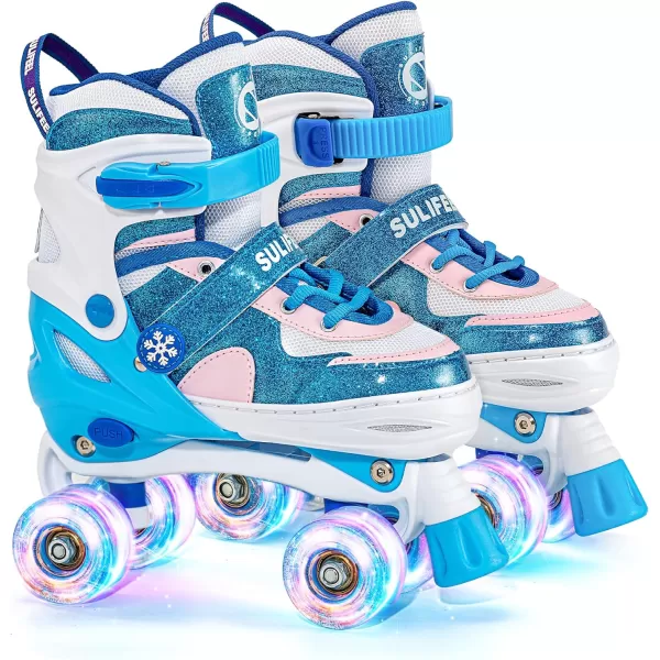 SULIFEEL Rainbow Unicorn 4 Size Adjustable Light up Roller Skates for Girls Boys for Kids