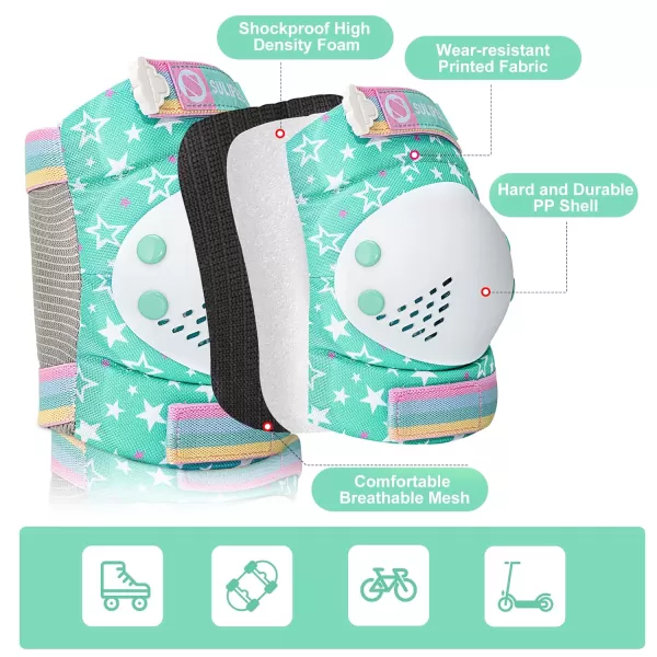 SULIFEEL Rainbow Unicorn Knee Pads for Kids Knee Elbow Pads Wrist Guards with Drawstring Bag Adjustable Protective Gear Set for Girls Roller Skating Bike Cycling Skateboard Scooter Purple Medium
