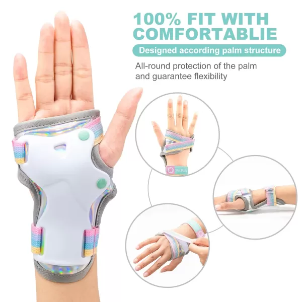 SULIFEEL Rainbow Unicorn Knee Pads for Kids Knee Elbow Pads Wrist Guards with Drawstring Bag Adjustable Protective Gear Set for Girls Roller Skating Bike Cycling Skateboard Scooter Purple Medium