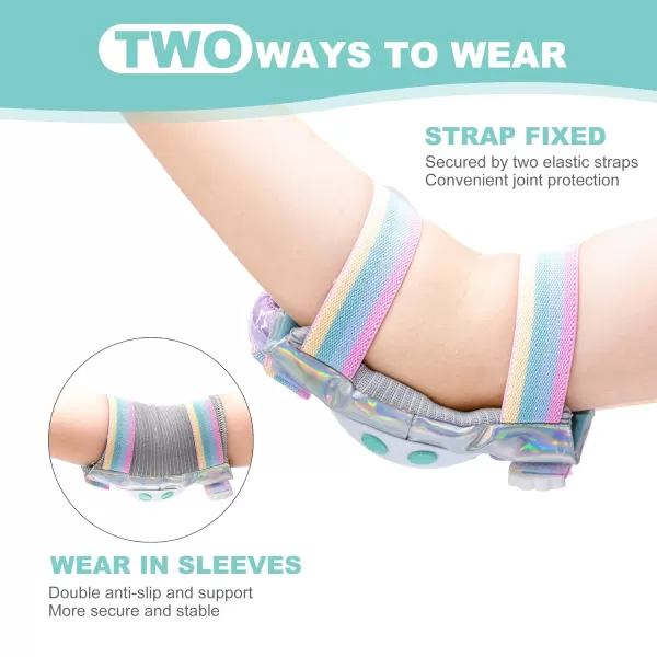 SULIFEEL Rainbow Unicorn Knee Pads for Kids Knee Elbow Pads Wrist Guards with Drawstring Bag Adjustable Protective Gear Set for Girls Roller Skating Bike Cycling Skateboard Scooter Purple Medium