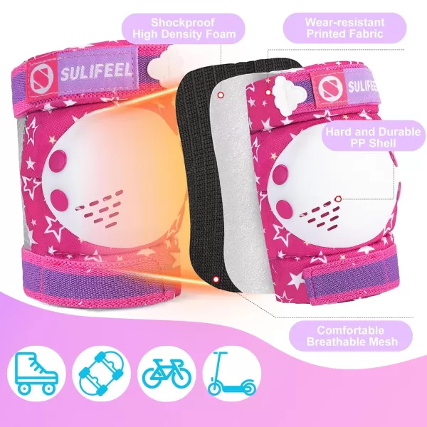 SULIFEEL Rainbow Unicorn Knee Pads for Kids Knee Elbow Pads Wrist Guards with Drawstring Bag Adjustable Protective Gear Set for Girls Roller Skating Bike Cycling Skateboard Scooter Purple Medium