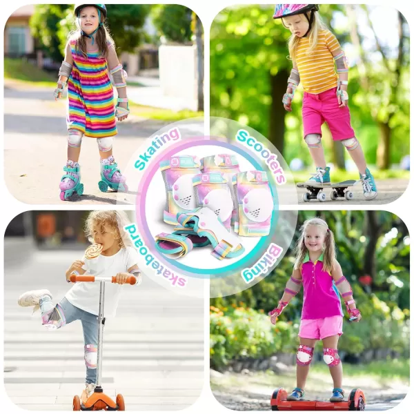 SULIFEEL Rainbow Unicorn Knee Pads for Kids Knee Elbow Pads Wrist Guards with Drawstring Bag Adjustable Protective Gear Set for Girls Roller Skating Bike Cycling Skateboard Scooter Purple Medium