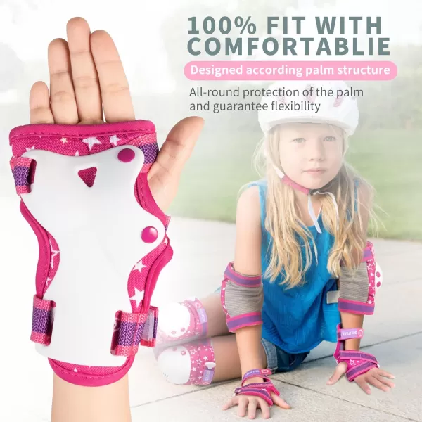 SULIFEEL Rainbow Unicorn Knee Pads for Kids Knee Elbow Pads Wrist Guards with Drawstring Bag Adjustable Protective Gear Set for Girls Roller Skating Bike Cycling Skateboard Scooter Purple Medium