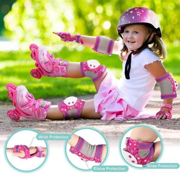 SULIFEEL Rainbow Unicorn Knee Pads for Kids Knee Elbow Pads Wrist Guards with Drawstring Bag Adjustable Protective Gear Set for Girls Roller Skating Bike Cycling Skateboard Scooter Purple Medium