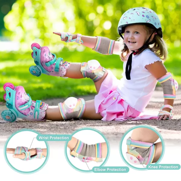 SULIFEEL Rainbow Unicorn Knee Pads for Kids Knee Elbow Pads Wrist Guards with Drawstring Bag Adjustable Protective Gear Set for Girls Roller Skating Bike Cycling Skateboard Scooter Purple Medium
