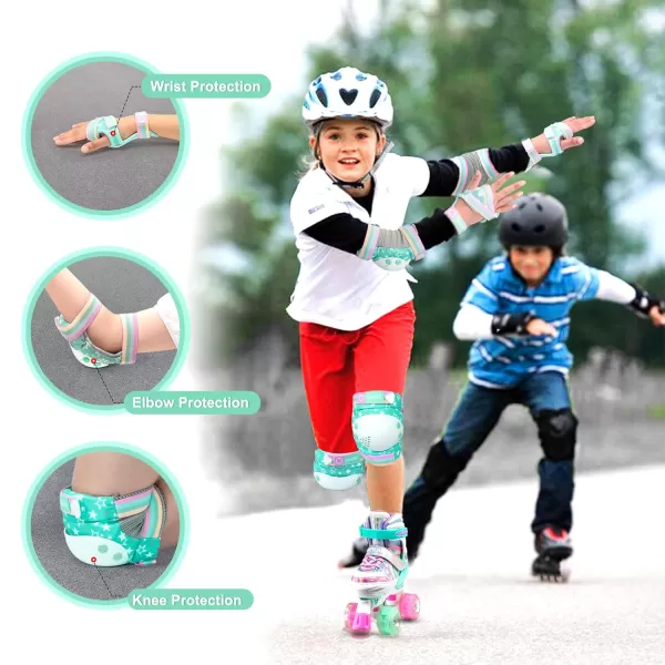 SULIFEEL Rainbow Unicorn Knee Pads for Kids Knee Elbow Pads Wrist Guards with Drawstring Bag Adjustable Protective Gear Set for Girls Roller Skating Bike Cycling Skateboard Scooter Purple Medium