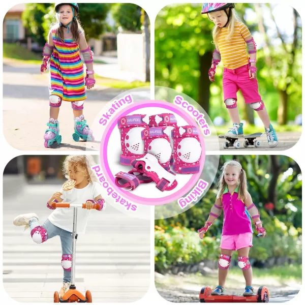 SULIFEEL Rainbow Unicorn Knee Pads for Kids Knee Elbow Pads Wrist Guards with Drawstring Bag Adjustable Protective Gear Set for Girls Roller Skating Bike Cycling Skateboard Scooter Purple Medium