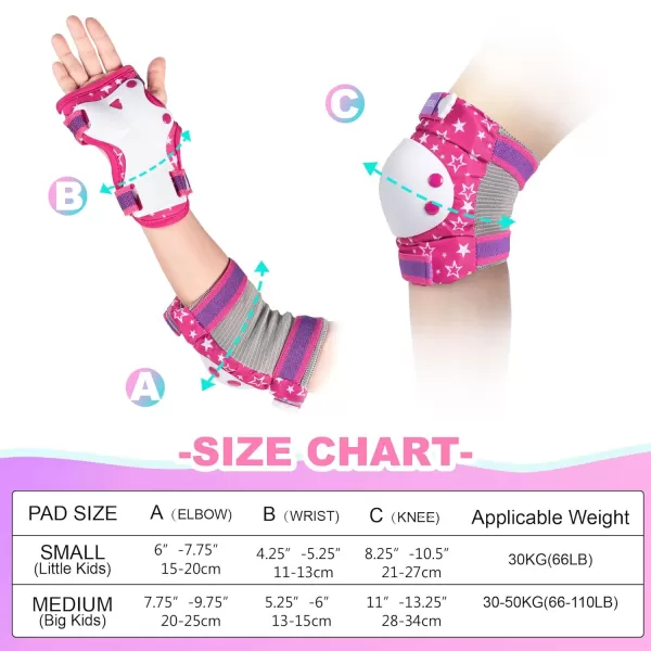 SULIFEEL Rainbow Unicorn Knee Pads for Kids Knee Elbow Pads Wrist Guards with Drawstring Bag Adjustable Protective Gear Set for Girls Roller Skating Bike Cycling Skateboard Scooter Purple Medium