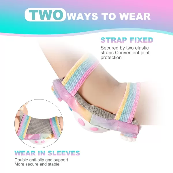 SULIFEEL Rainbow Unicorn Knee Pads for Kids Knee Elbow Pads Wrist Guards with Drawstring Bag Adjustable Protective Gear Set for Girls Roller Skating Bike Cycling Skateboard Scooter Purple Medium