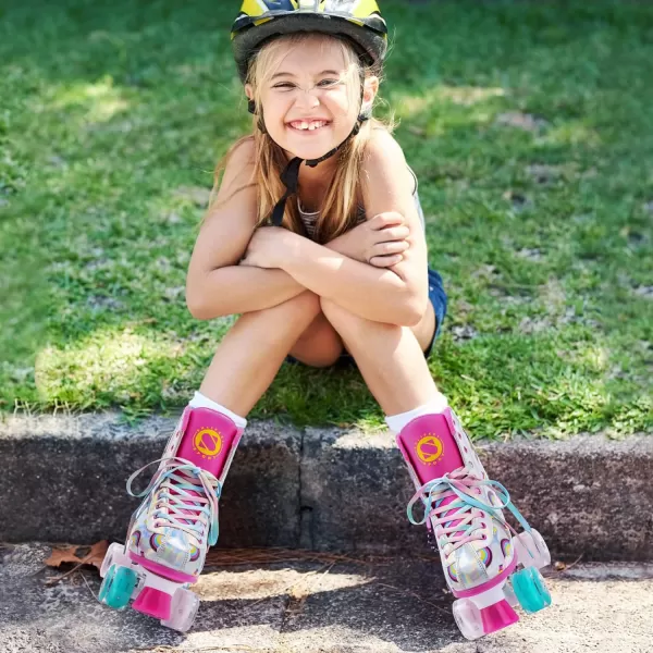 SULIFEEL Rainbow Unicorn Roller Skates for Girls Light up Wheels Kids Quad Skates with High Top Reflective TPU Leather Rainbow Unicorn