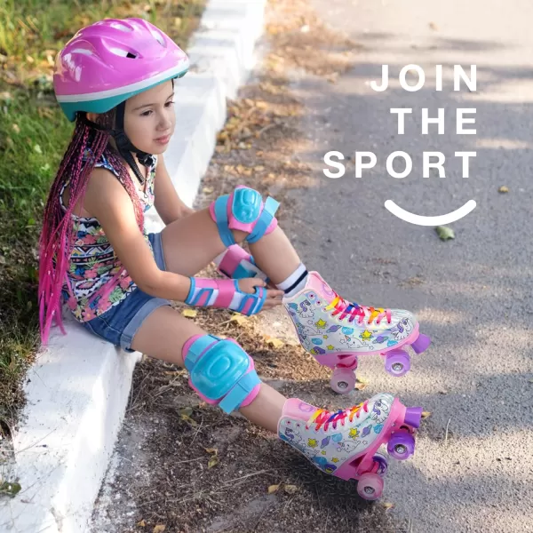 SULIFEEL Rainbow Unicorn Roller Skates for Girls Light up Wheels Kids Quad Skates with High Top Reflective TPU Leather Rainbow Unicorn