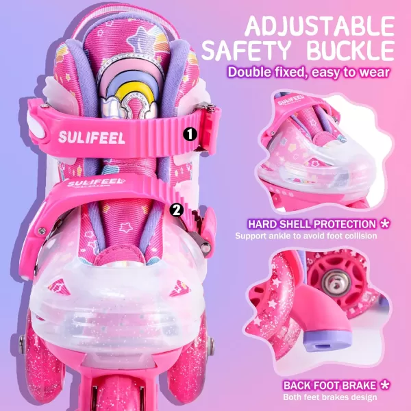 SULIFEEL Adjustable Roller Skates for Girls Boys Kids,Fun Illuminating Light Up Flash Wheels Three-Point Type Balance Suitable for Beginners Indoor Roller Skating