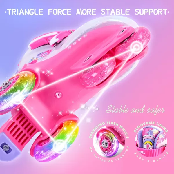 SULIFEEL Adjustable Roller Skates for Girls Boys Kids,Fun Illuminating Light Up Flash Wheels Three-Point Type Balance Suitable for Beginners Indoor Roller Skating