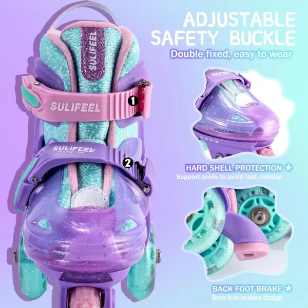 SULIFEEL Adjustable Roller Skates for Girls Boys Kids,Fun Illuminating Light Up Flash Wheels Three-Point Type Balance Suitable for Beginners Indoor Roller Skating