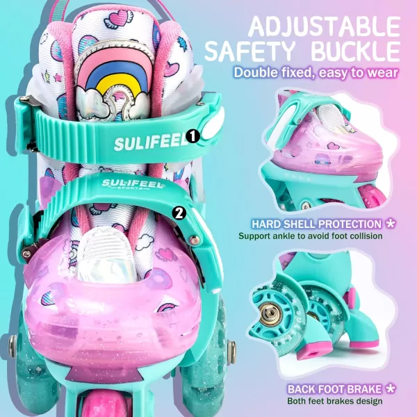 SULIFEEL Adjustable Roller Skates for Girls Boys Kids,Fun Illuminating Light Up Flash Wheels Three-Point Type Balance Suitable for Beginners Indoor Roller Skating