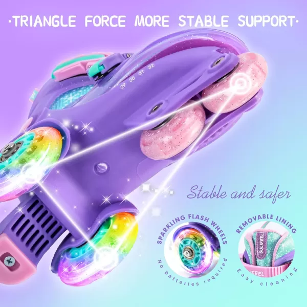 SULIFEEL Adjustable Roller Skates for Girls Boys Kids,Fun Illuminating Light Up Flash Wheels Three-Point Type Balance Suitable for Beginners Indoor Roller Skating