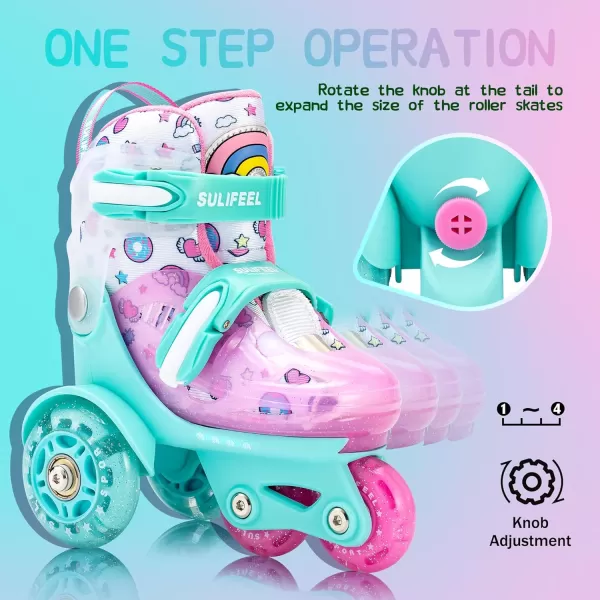 SULIFEEL Adjustable Roller Skates for Girls Boys Kids,Fun Illuminating Light Up Flash Wheels Three-Point Type Balance Suitable for Beginners Indoor Roller Skating