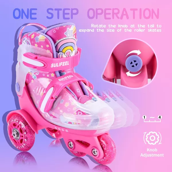 SULIFEEL Adjustable Roller Skates for Girls Boys Kids,Fun Illuminating Light Up Flash Wheels Three-Point Type Balance Suitable for Beginners Indoor Roller Skating
