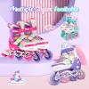 imageSULIFEEL Rainbow Unicorn Inline Skates for Girls Boys 4 Size Adjustable Light up Wheels Skates for Kids BeginnerC Pink
