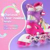 imageSULIFEEL Rainbow Unicorn Inline Skates for Girls Boys 4 Size Adjustable Light up Wheels Skates for Kids BeginnerC Pink