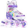 imageSULIFEEL Rainbow Unicorn Inline Skates for Girls Boys 4 Size Adjustable Light up Wheels Skates for Kids BeginnerB Purple