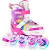 imageSULIFEEL Rainbow Unicorn Inline Skates for Girls Boys 4 Size Adjustable Light up Wheels Skates for Kids BeginnerC Pink
