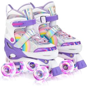imageSULIFEEL Rainbow Unicorn 4 Size Adjustable Light up Roller Skates for Girls Boys for KidsB Purple