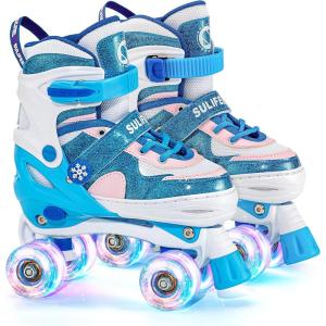 imageSULIFEEL Rainbow Unicorn 4 Size Adjustable Light up Roller Skates for Girls Boys for KidsD Snow