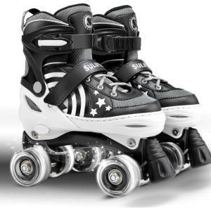 imageSULIFEEL Rainbow Unicorn 4 Size Adjustable Light up Roller Skates for Girls Boys for KidsE Black
