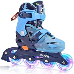imageSULIFEEL Inline Skates for Girls Kids Ages 310 with Light Up Wheels Adjustable 4 Sizes for Kids Toddler Youth Beginner Indoor ampamp OutdoorBlue